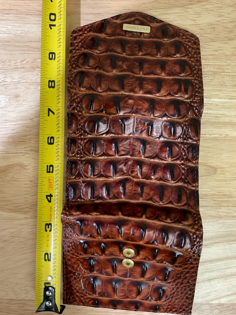 Brahmin Melbourne Pecan Brown Croc Embossed Leather Trifold Wallet - Picture 10 of 10